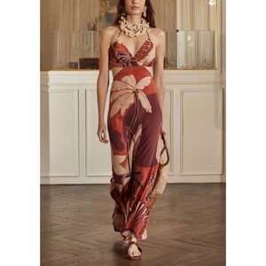 Johanna Ortiz Midi Silk Halter Agustina Paradise City Cut-Out Dress